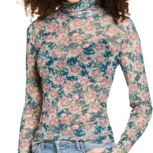 AFRM Floral Long Sleeve Top - Pink and Black Mesh